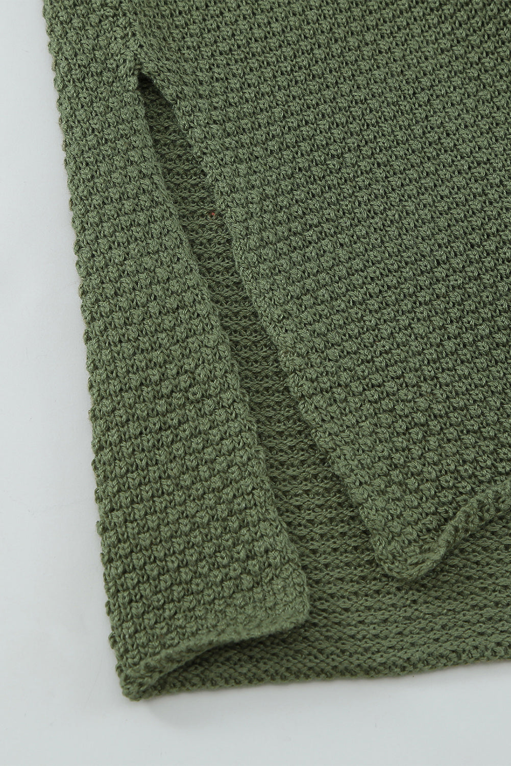 Women's Slits with Women's Green Henley Pullover Dropped-Shoulder Sweater with