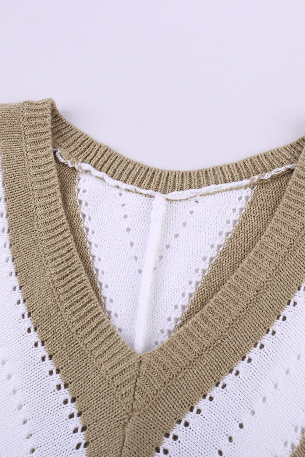Women's Sweater with New Khaki Striped Color-Block V Neck Knitted