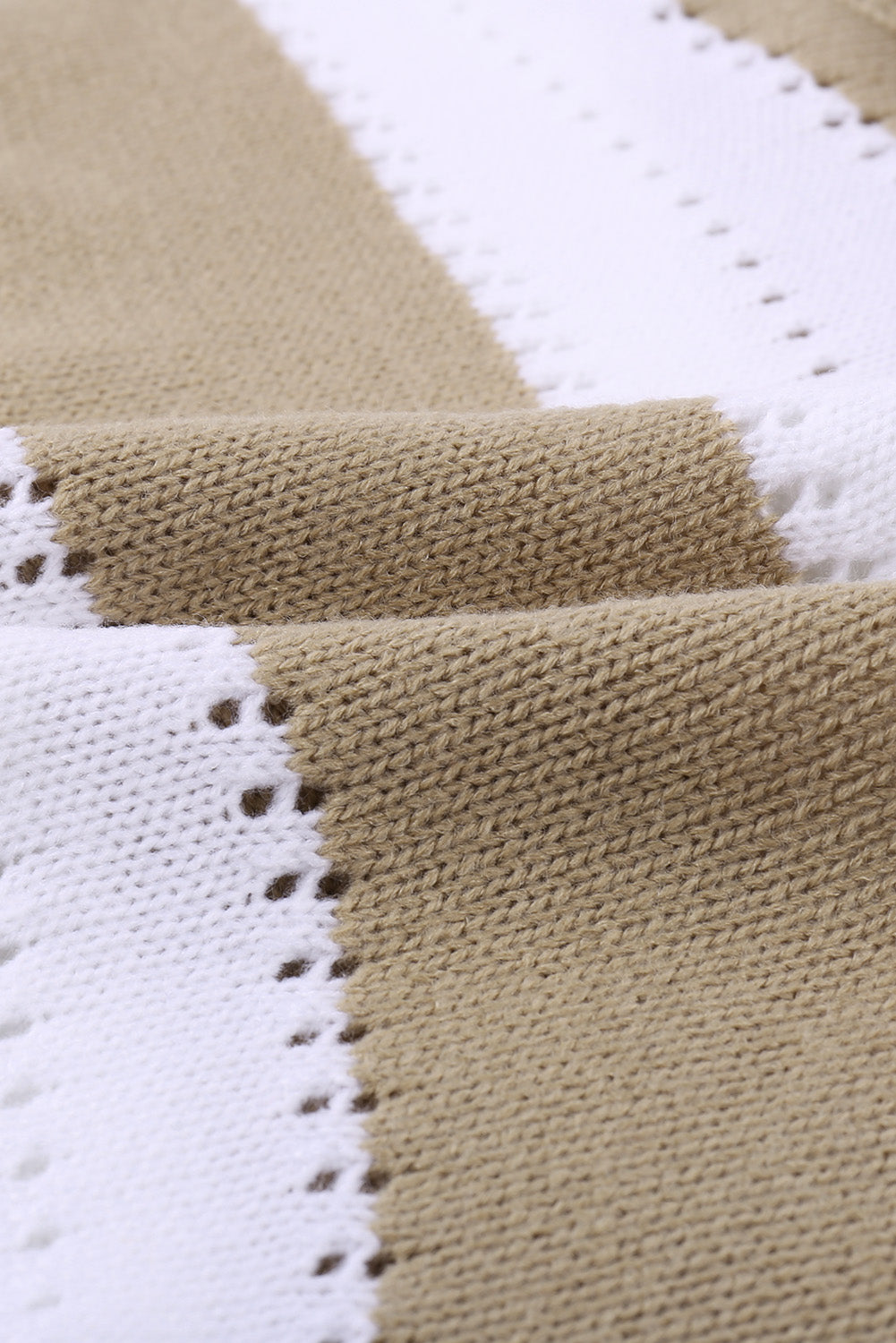 Women's Sweater with New Khaki Striped Color-Block V Neck Knitted