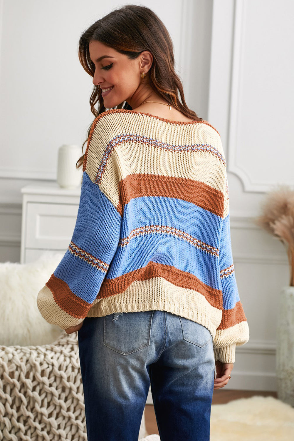 Women's Orange Blue Striped Sweater