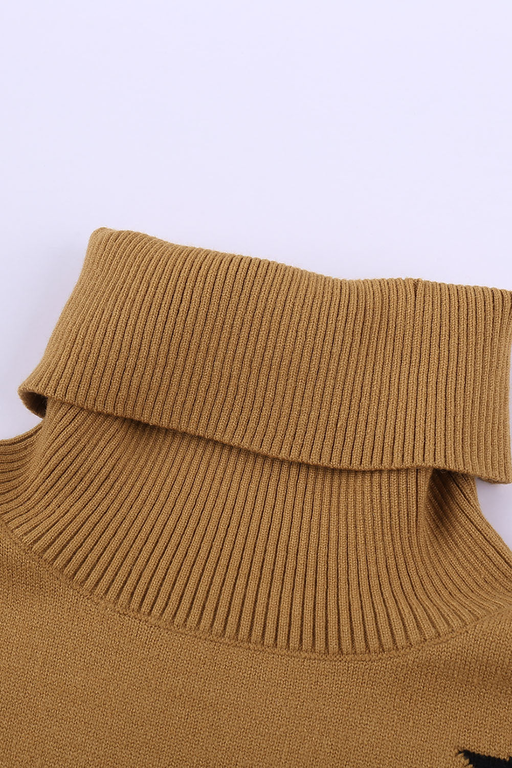 Sweater for Women Winter Khaki Turtleneck Dropped Sleeve Star Print