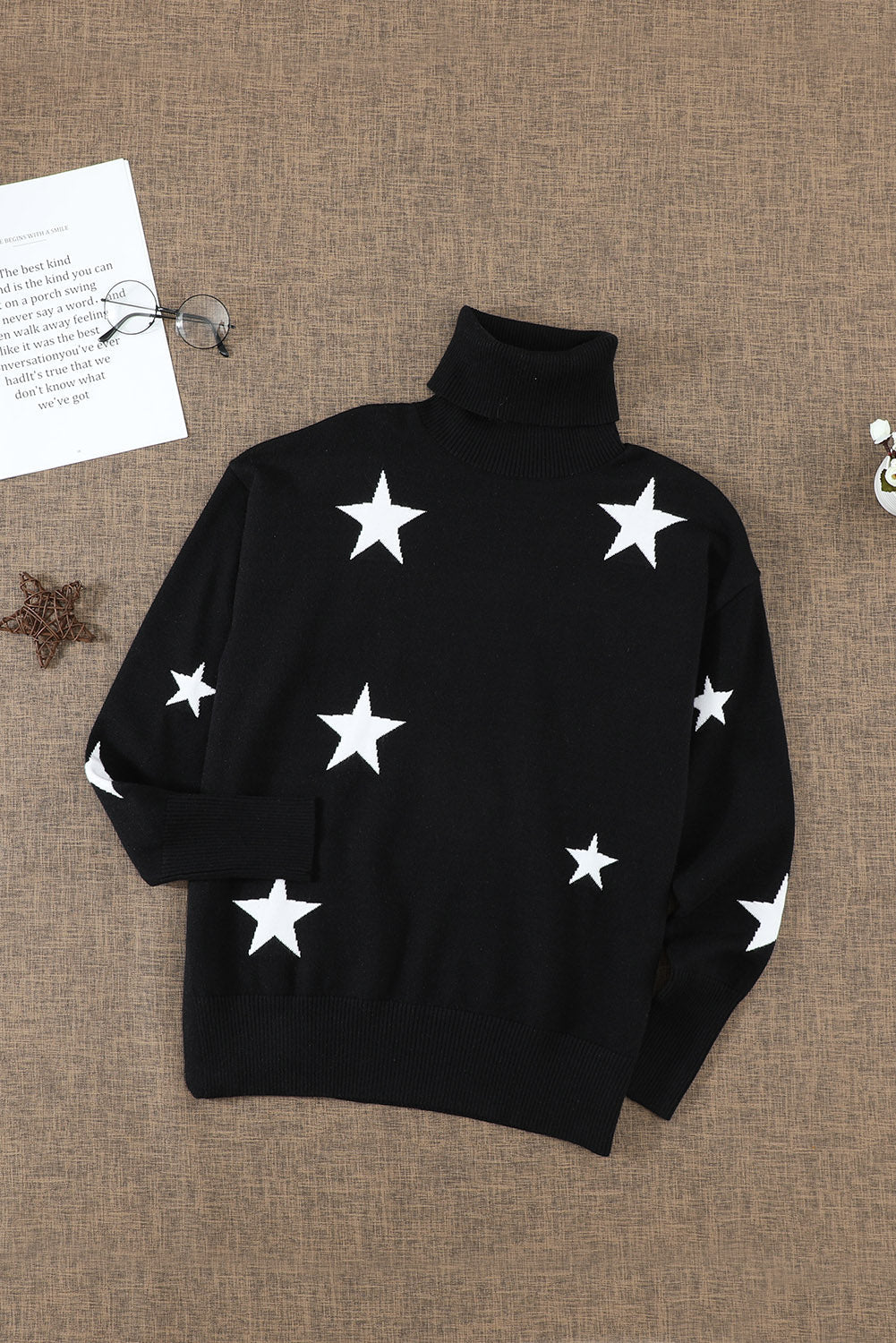 Women's Sweater with Star Print Turtleneck