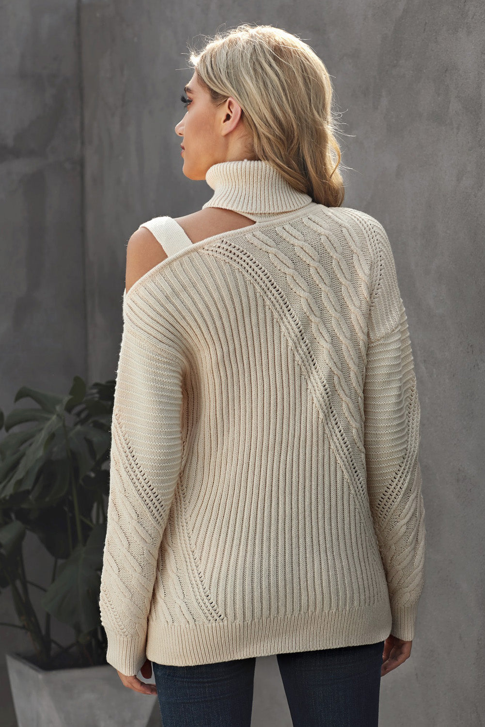 Women's Turtleneck Sweater with Women's Apricot Strapped Cut out Shoulder