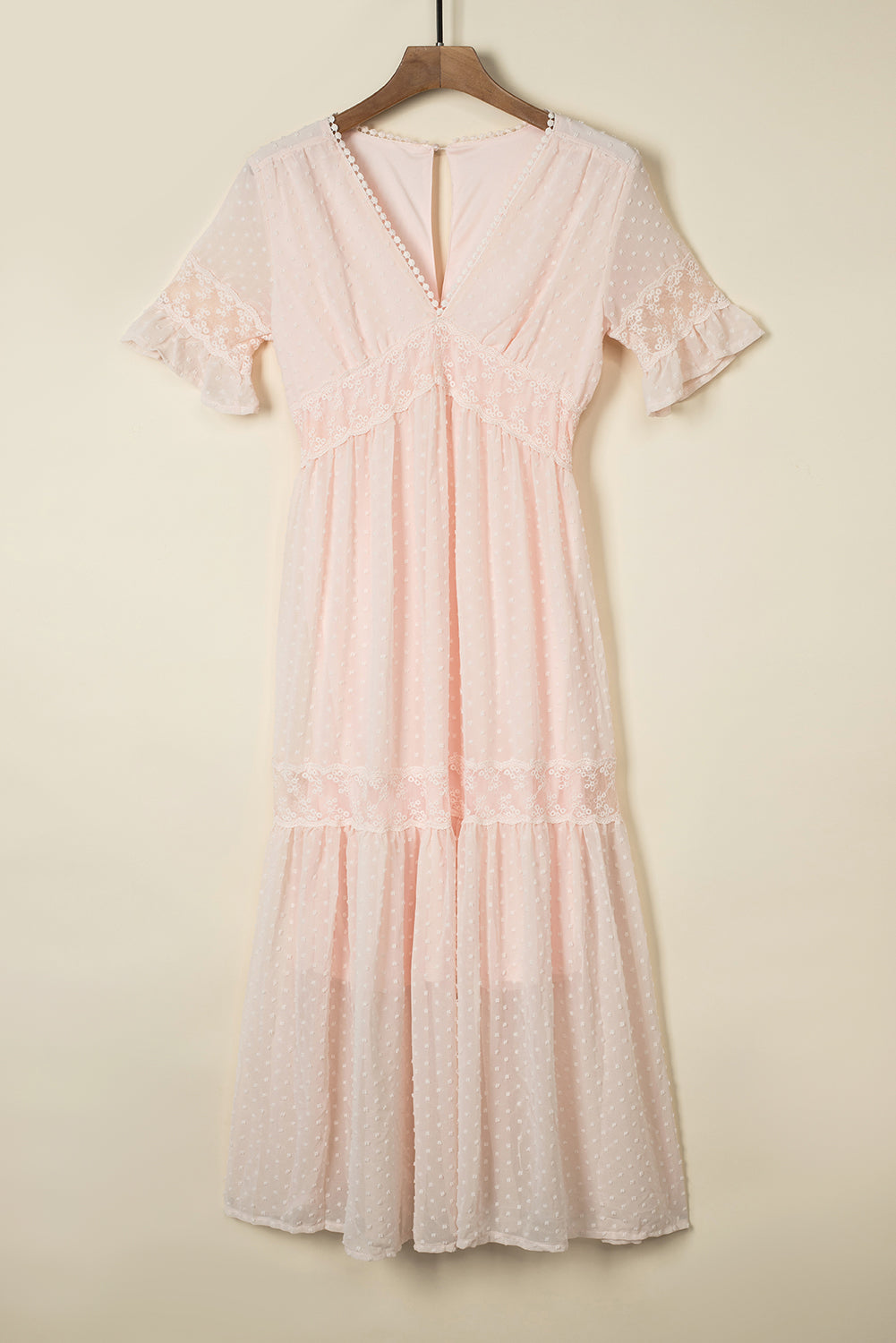 Women's Maxi Dress with Pink Short-Sleeve Bohemian