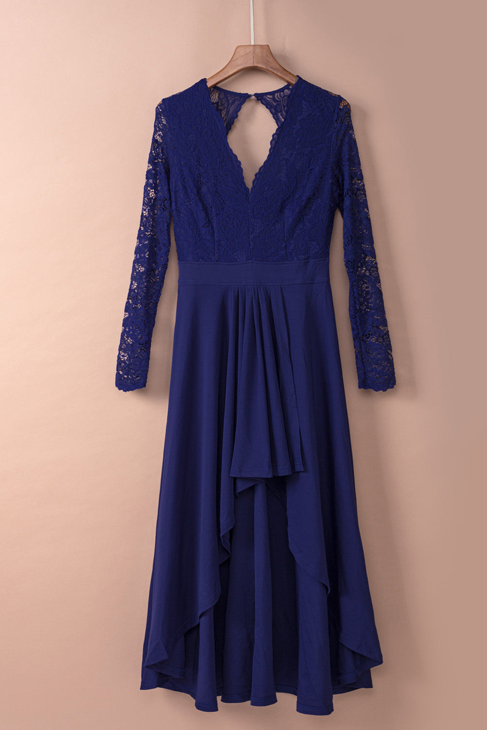 Dress for Women Formal Dark Blue Lace-Trimmed Open-Back