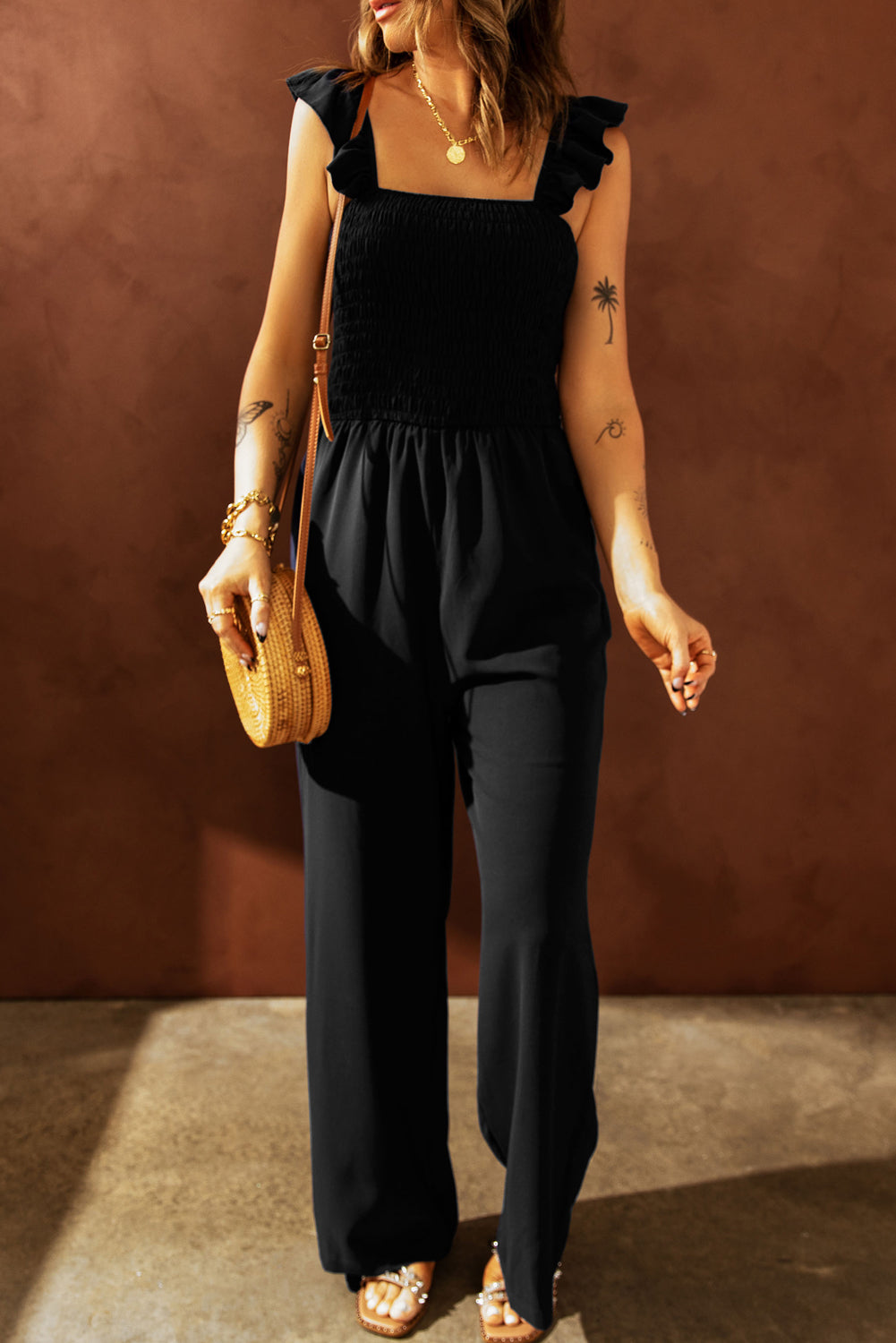 Women's Leg Jumpsuit Featuring Wide Classy Black