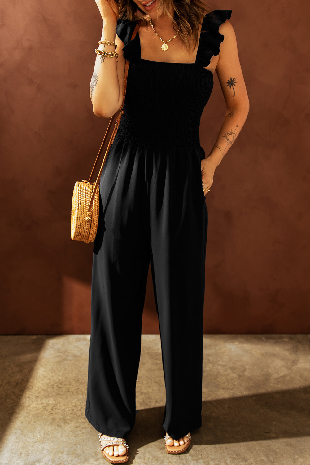 Women's Leg Jumpsuit Featuring Wide Classy Black