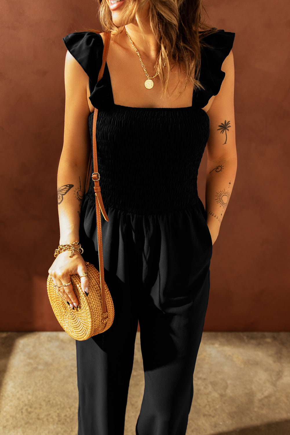 Women's Leg Jumpsuit Featuring Wide Classy Black