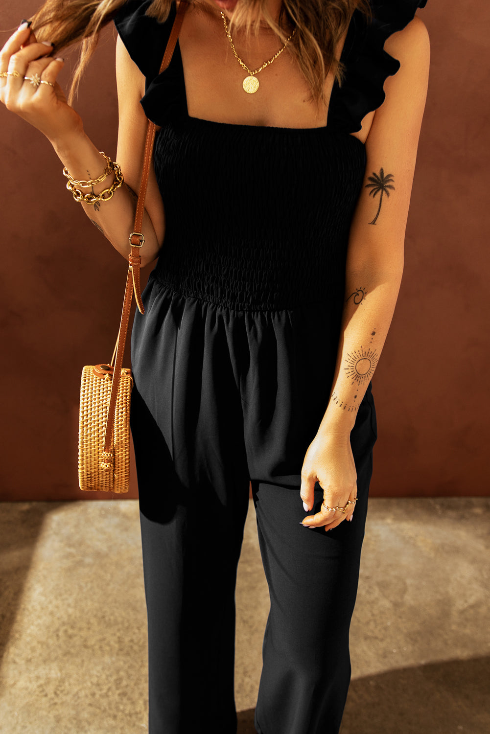 Women's Leg Jumpsuit Featuring Wide Classy Black