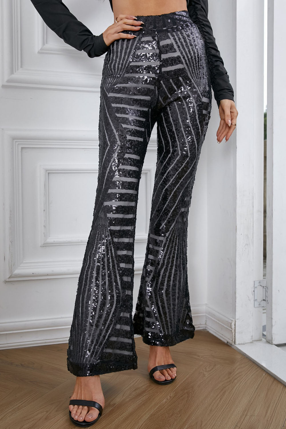 Leg Pants for Women Wide Black Sequin