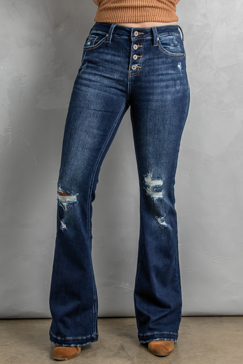 Women's Distressed Flare Bottom Jeans