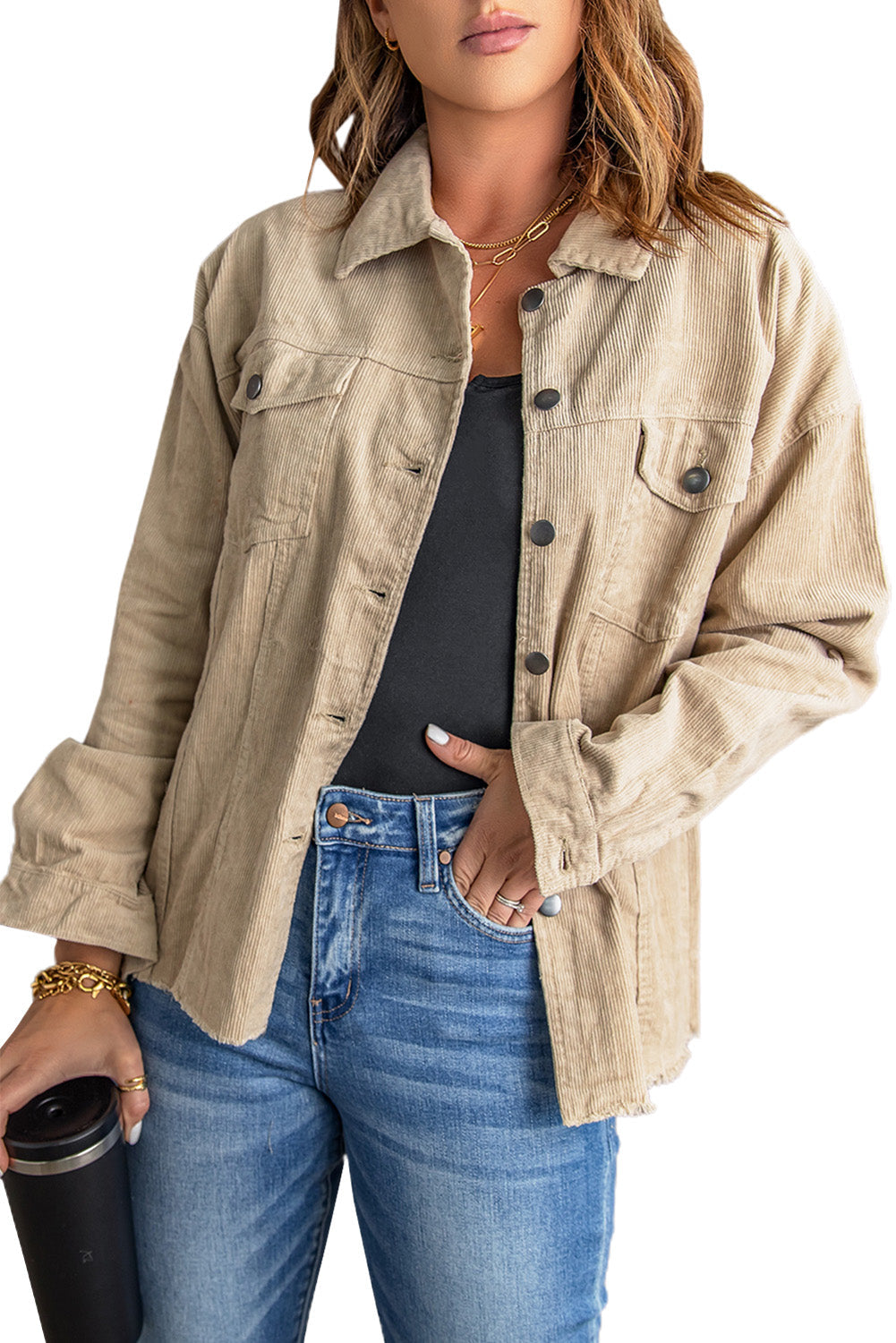 Women's Jacket with Cord Khaki Pocket