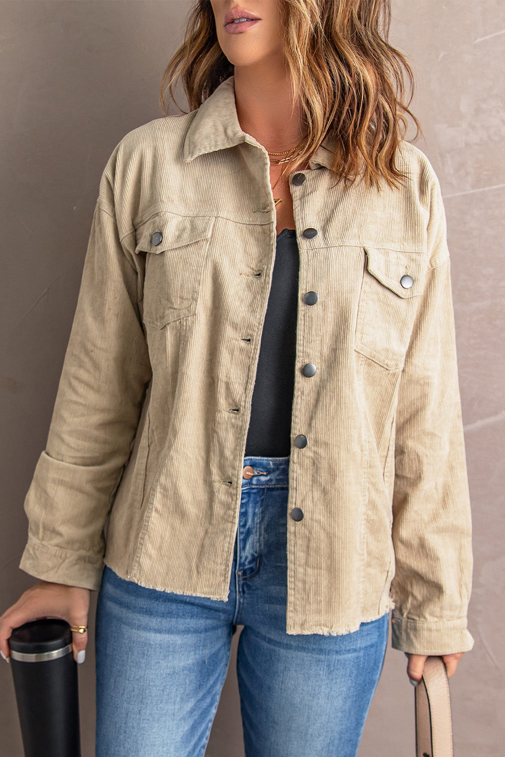 Women's Jacket with Cord Khaki Pocket