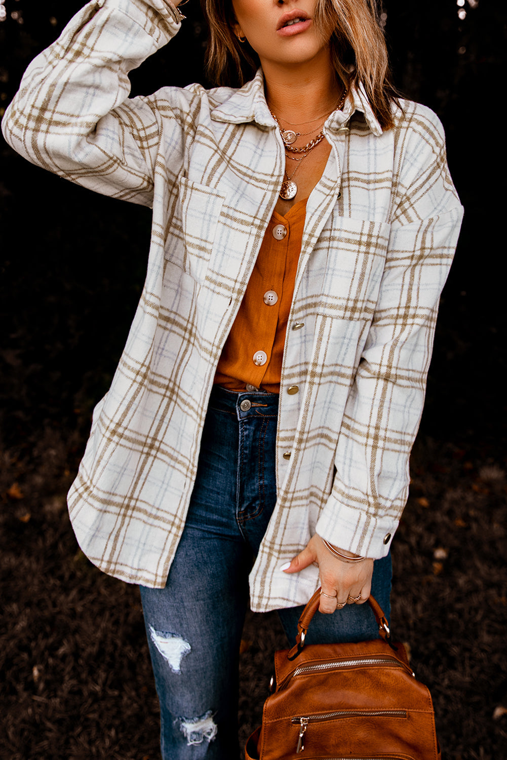 Shacket for Women Plaid Fall Khaki