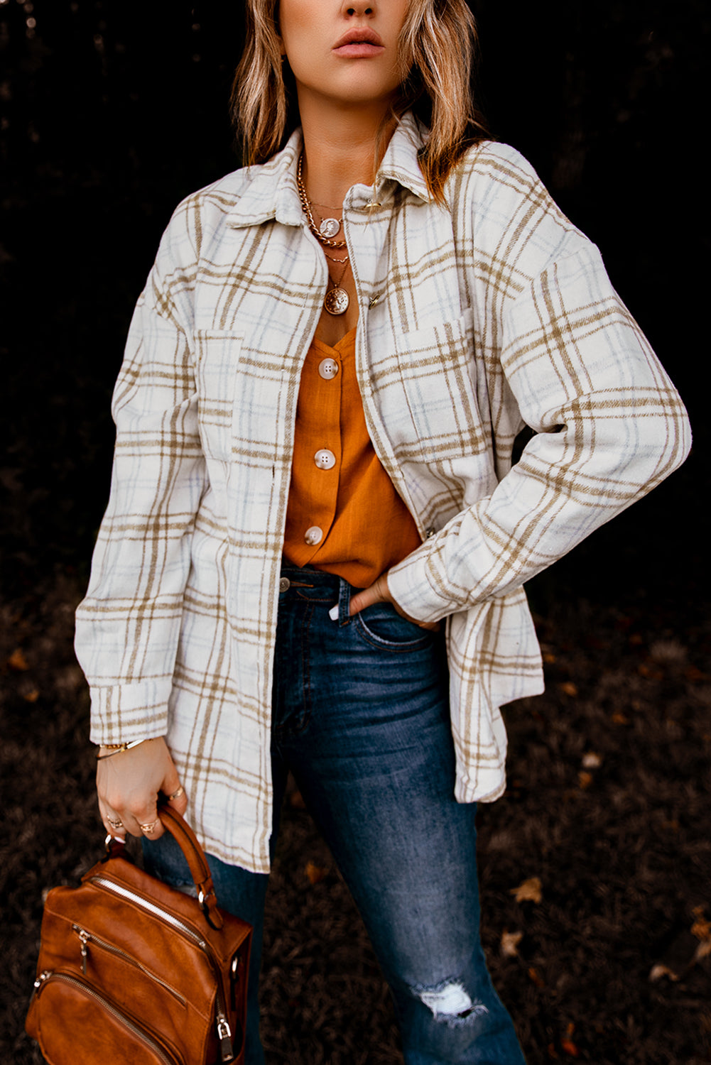Shacket for Women Plaid Fall Khaki