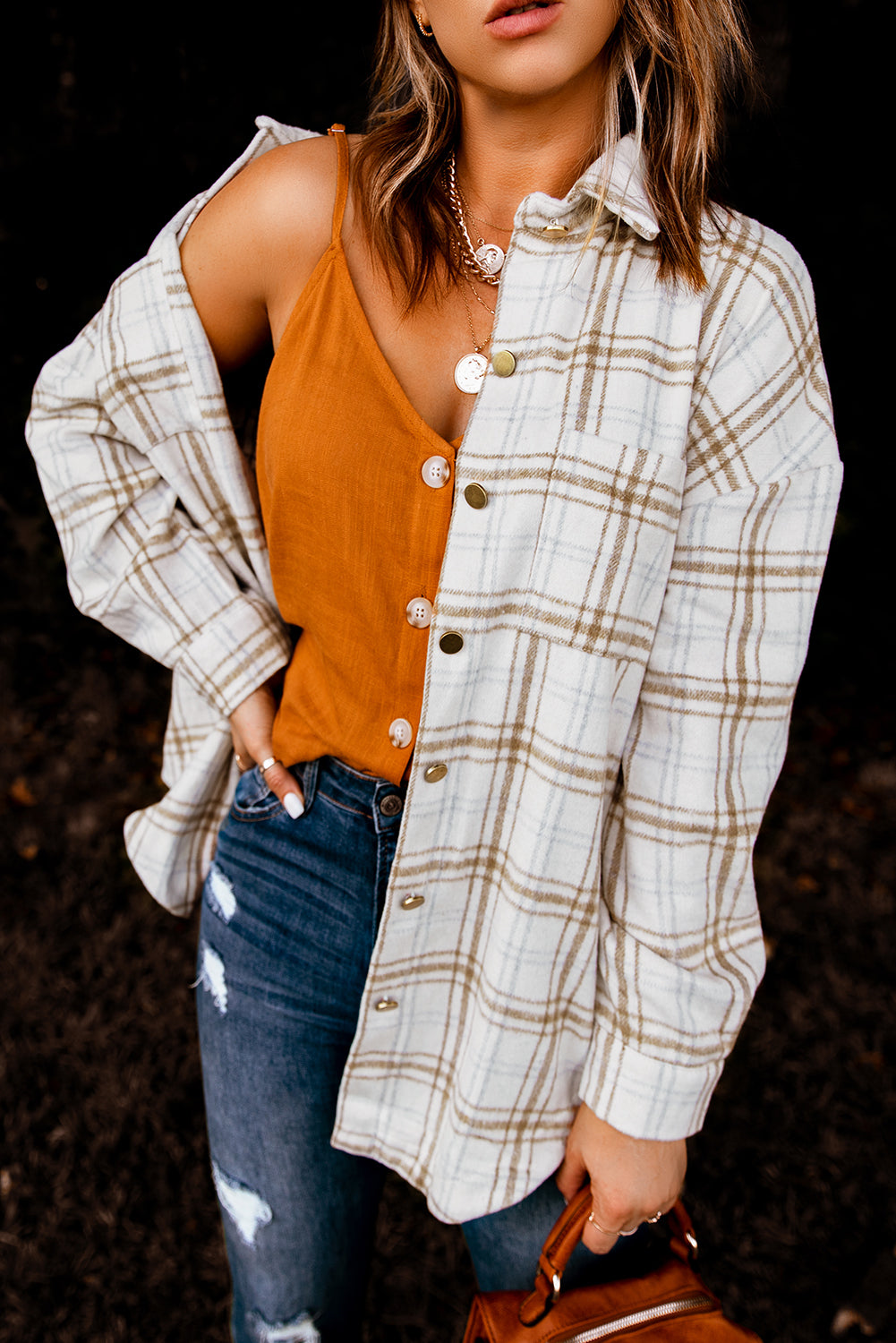Shacket for Women Plaid Fall Khaki