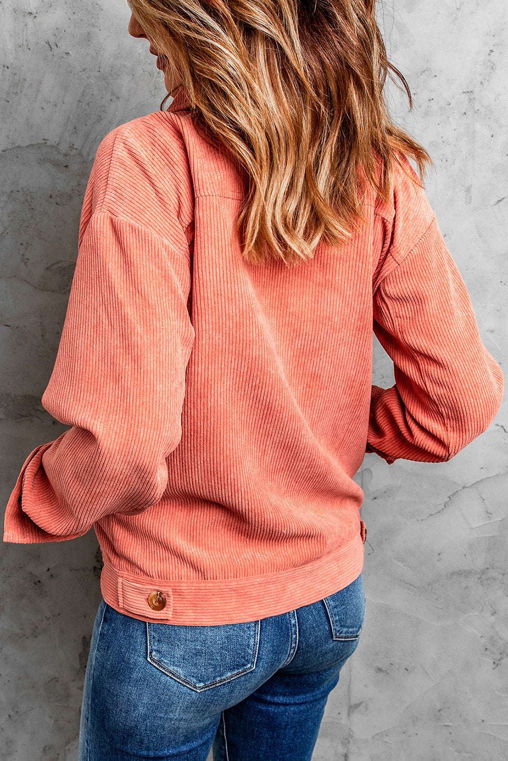Jacket for Women Pink Rib-Knitted Cord