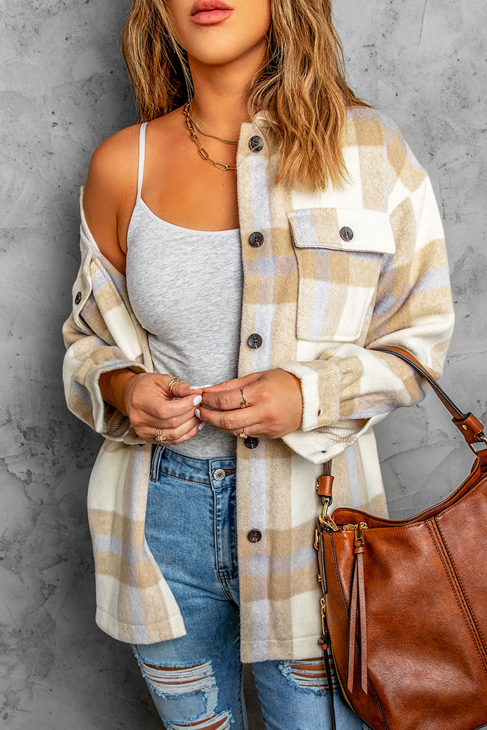 Shacket for Women Plaid Print Women