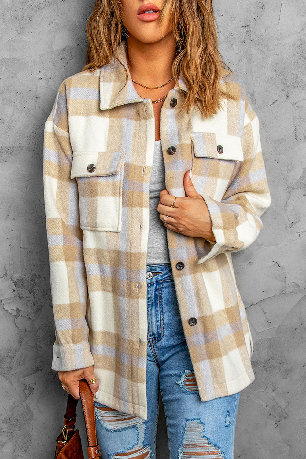 Shacket for Women Plaid Print Women