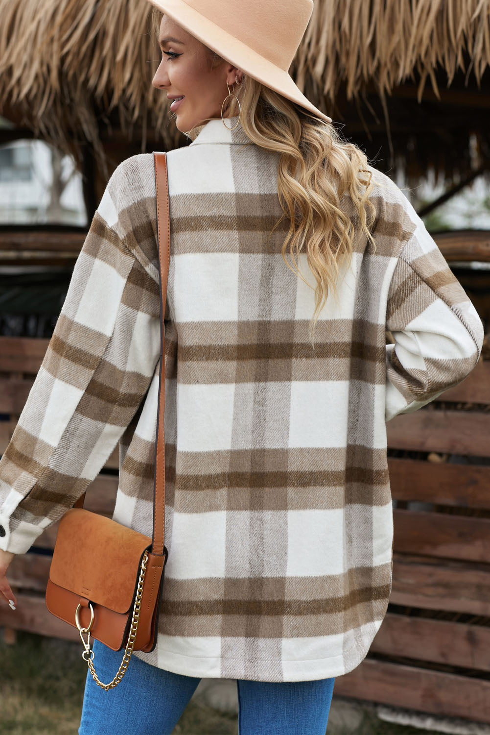 Shacket for Women Womens Khaki Plaid