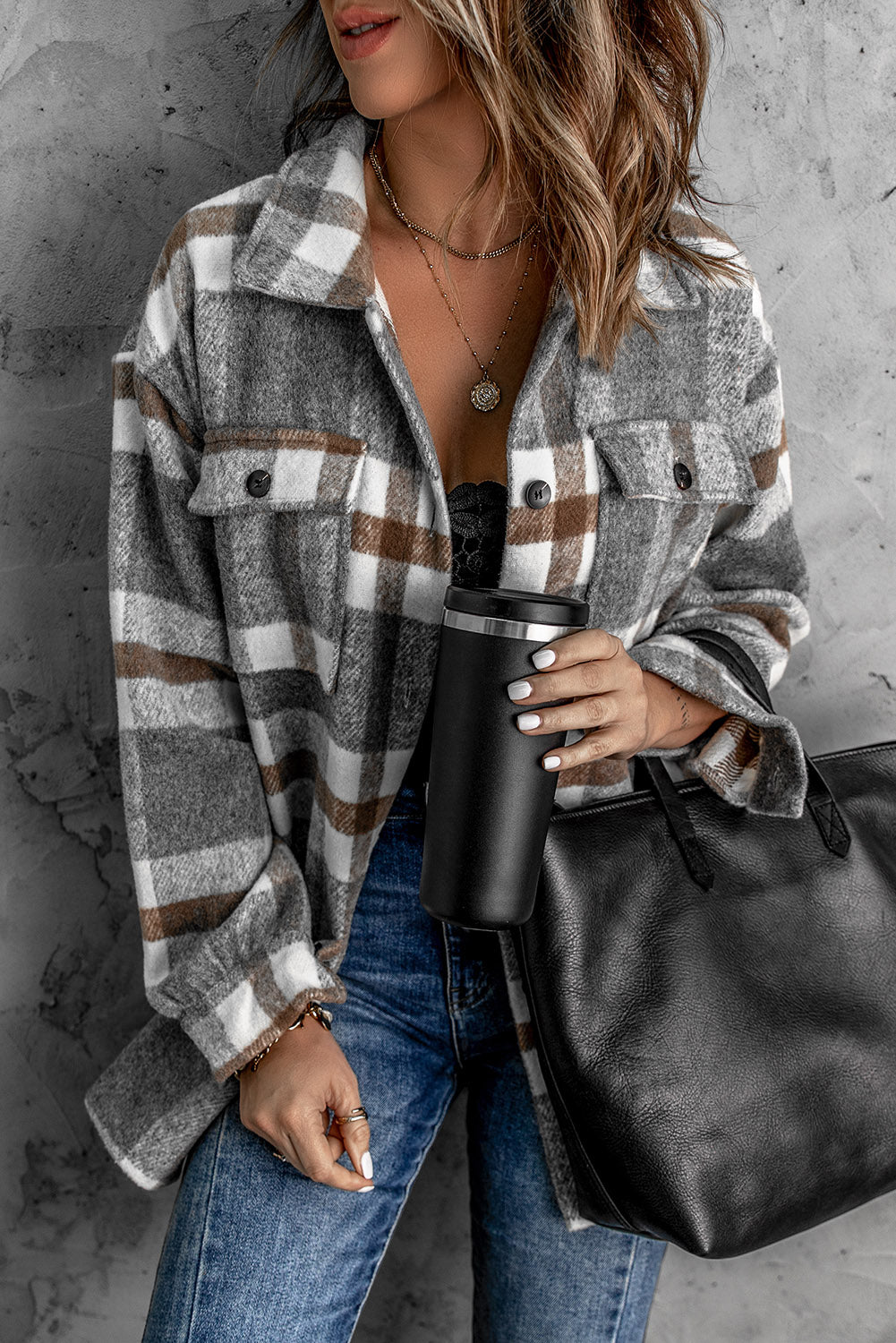 Women's Shacket with Winter Brown Plaid