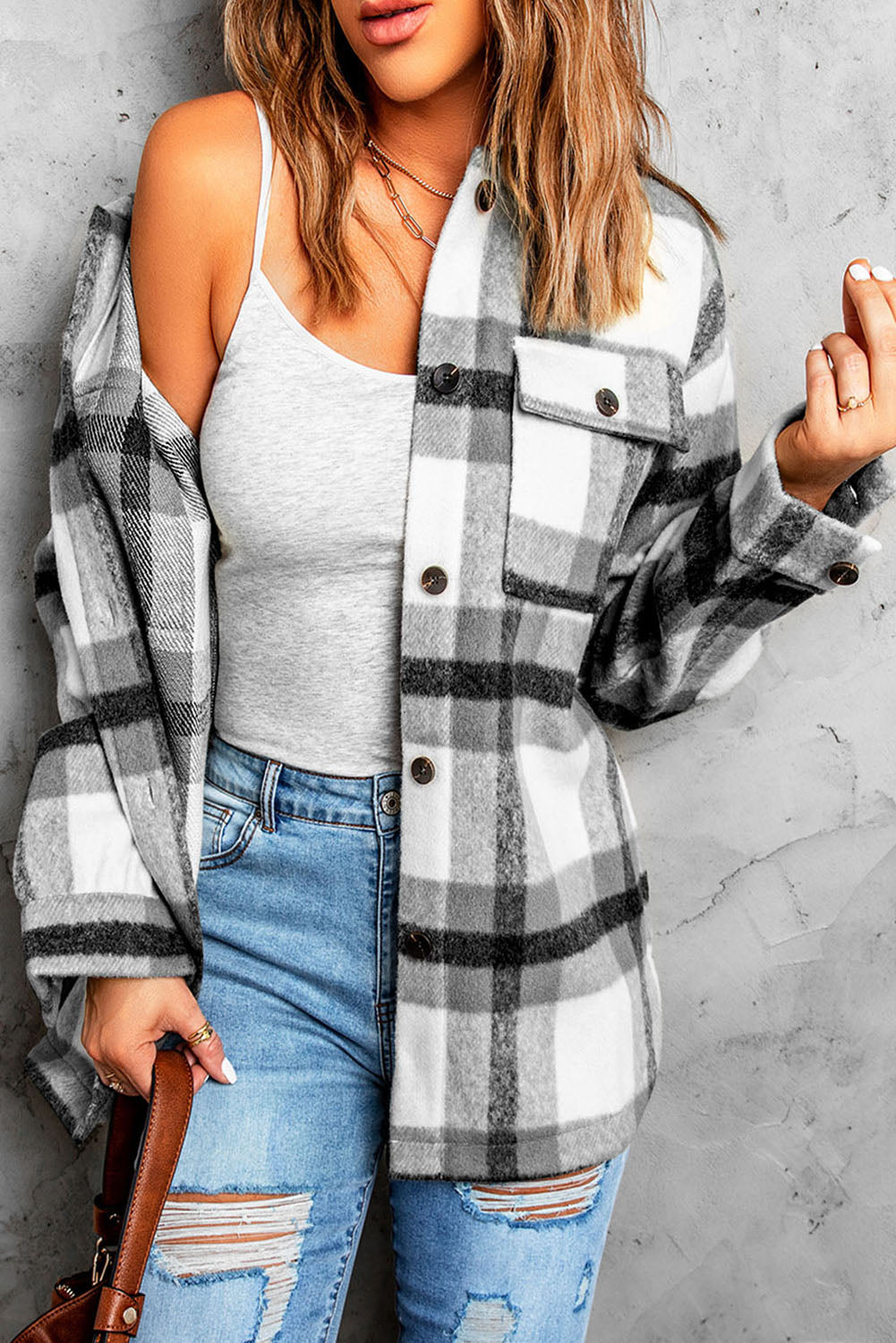 Shacket for Women Black Plaid Print