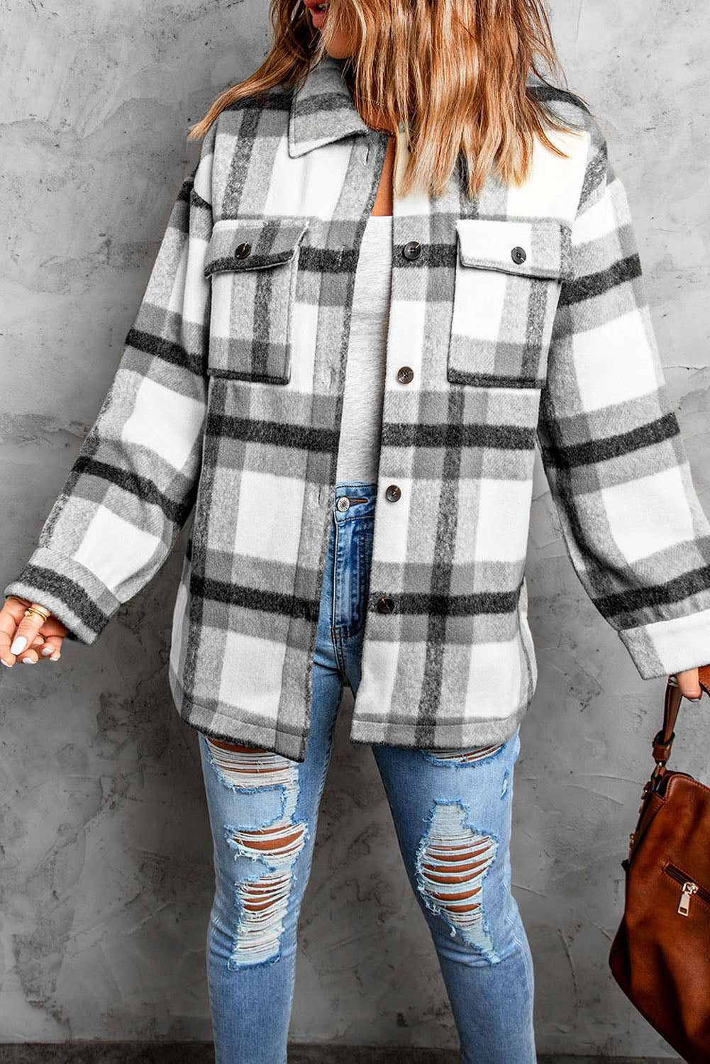 Shacket for Women Black Plaid Print