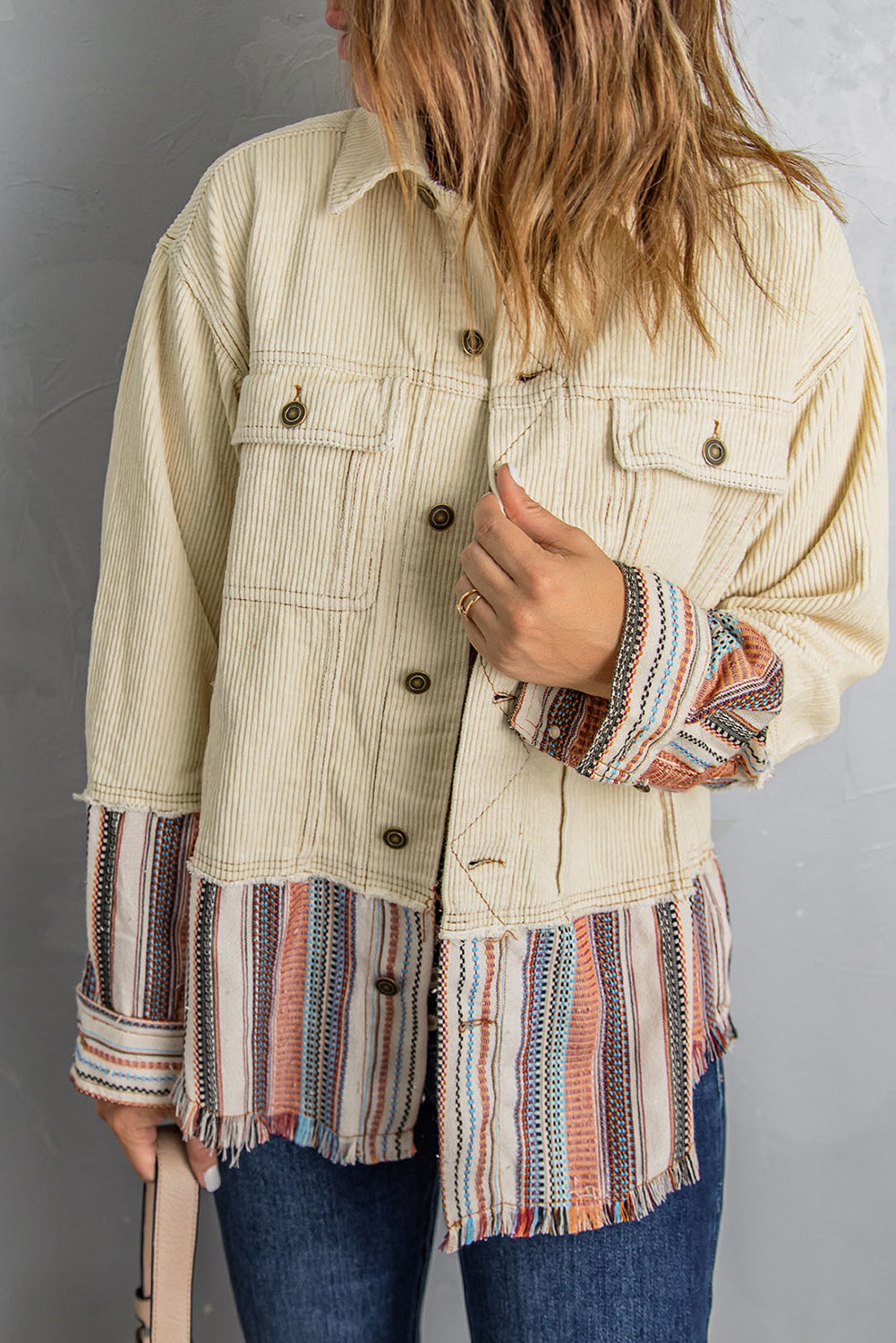 Women's Cord Beige Color-Block Jacket