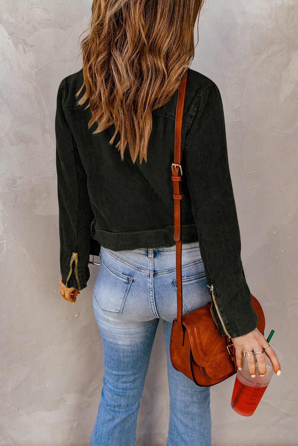 Women's Jacket Featuring Cord Buckle Belted Zip Up