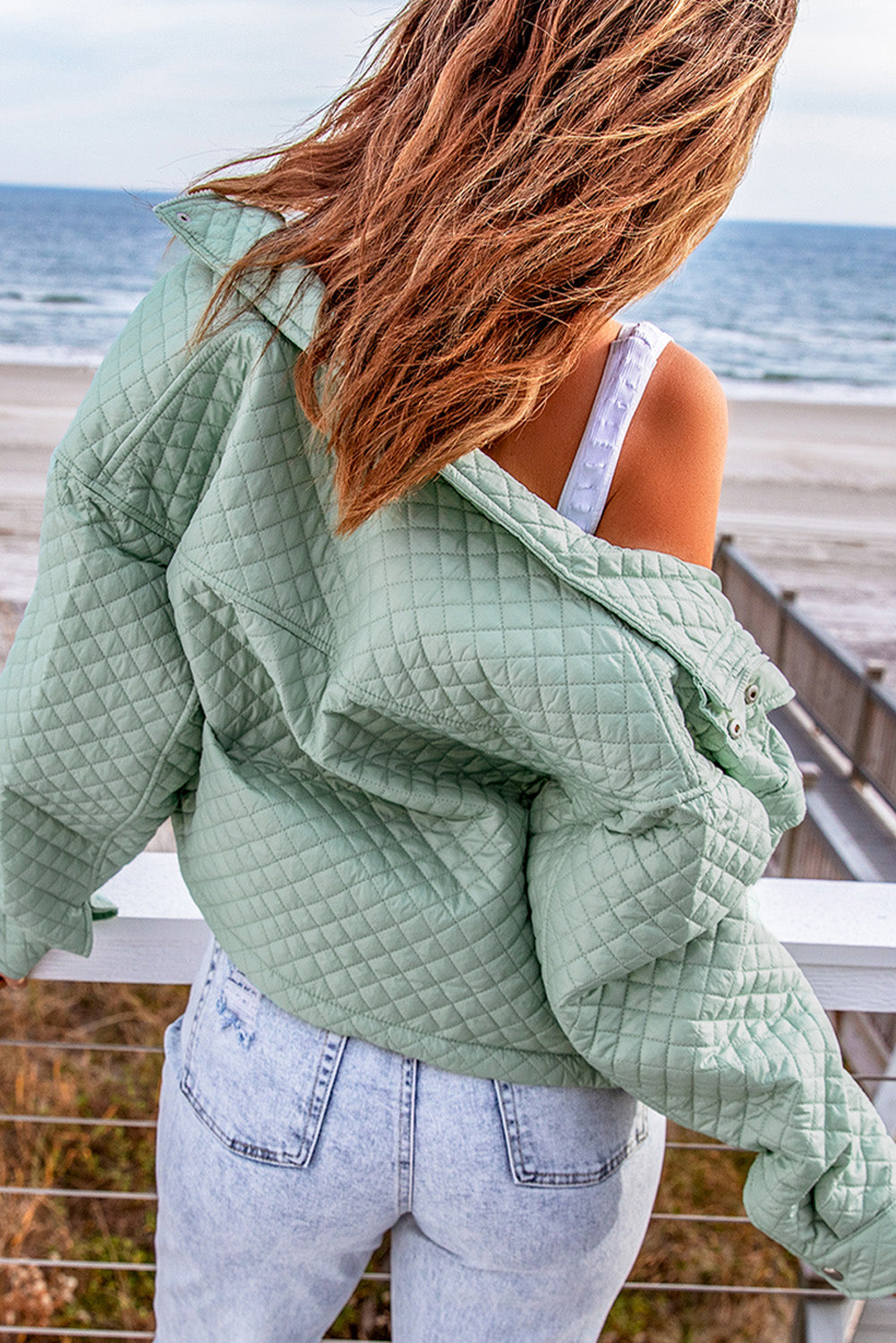 Women's Green Quilted Cropped Jacket