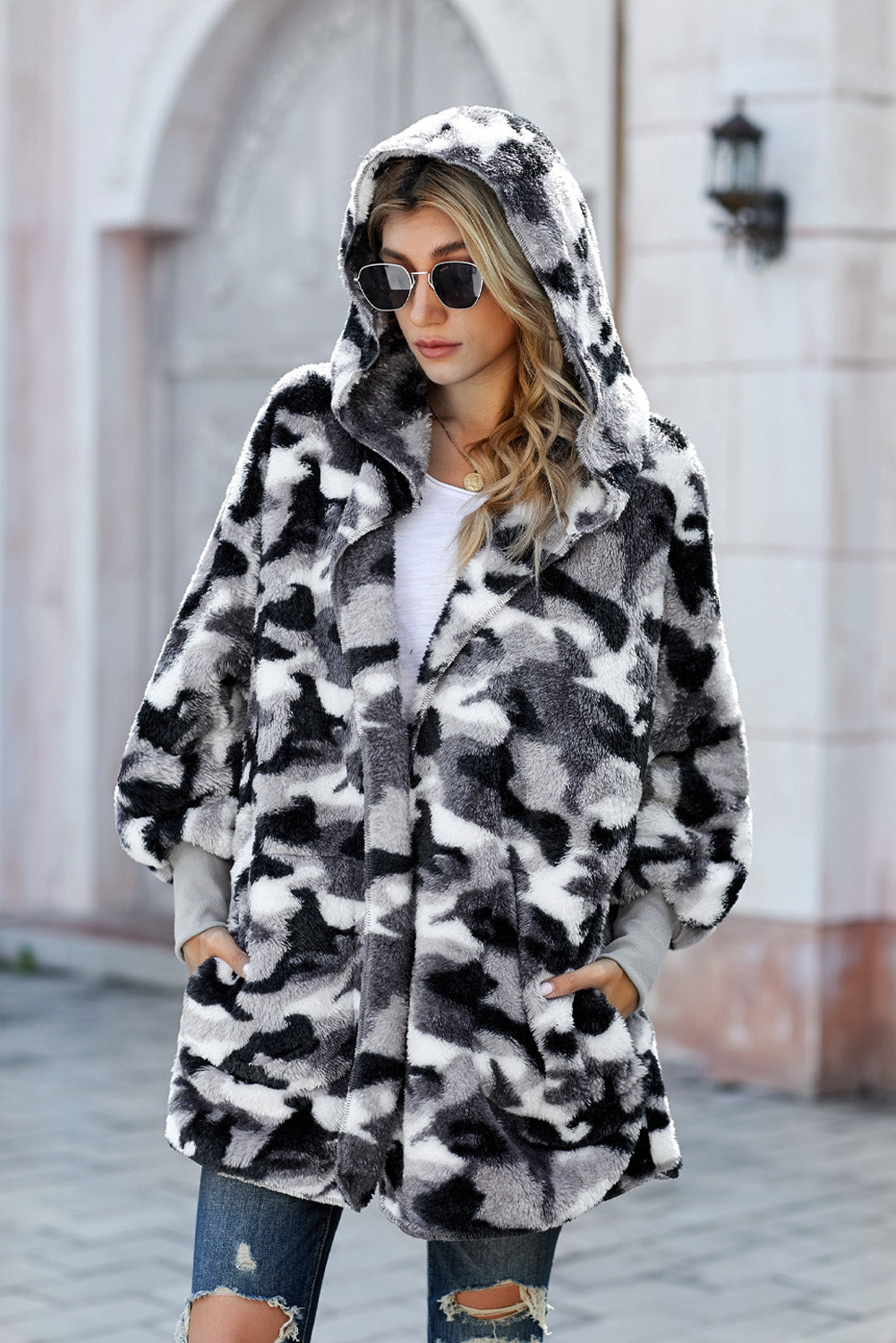 Women's Camo Fleece Hooded Coat