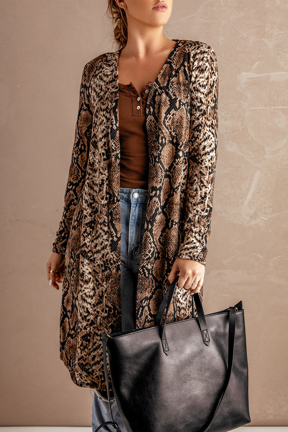 Women's Long Cardigan Featuring Fashion Snake Print