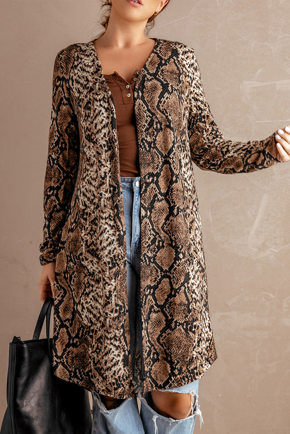 Women's Long Cardigan Featuring Fashion Snake Print