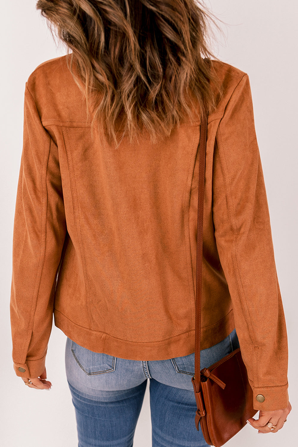 Women's Brown Flap Pocket Suede Jacket