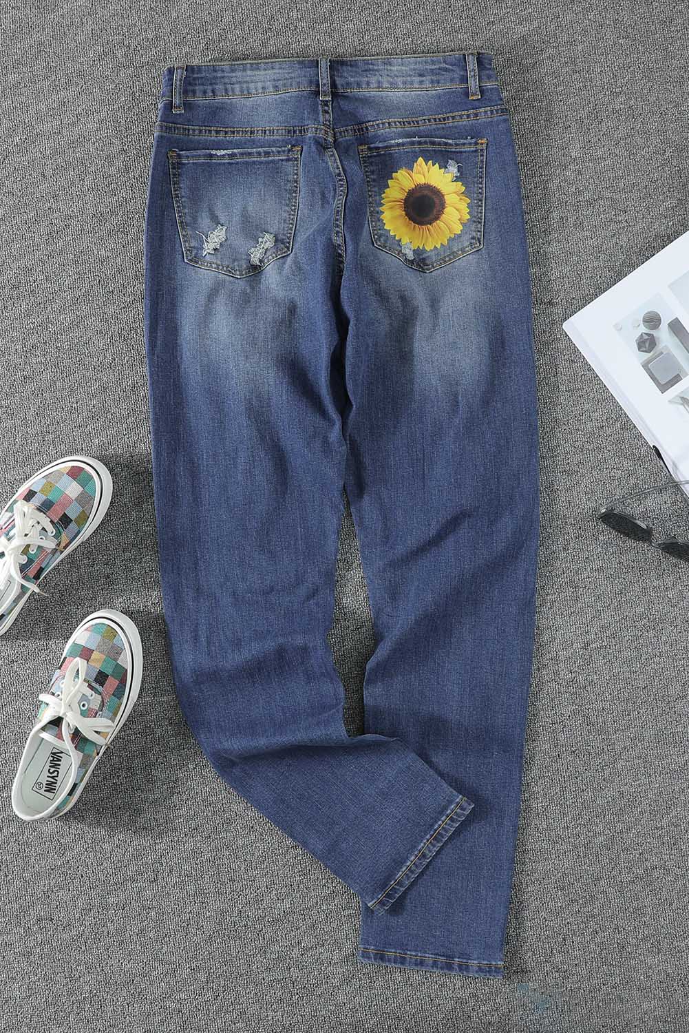 Women's Jeans with Distressed High-Rise