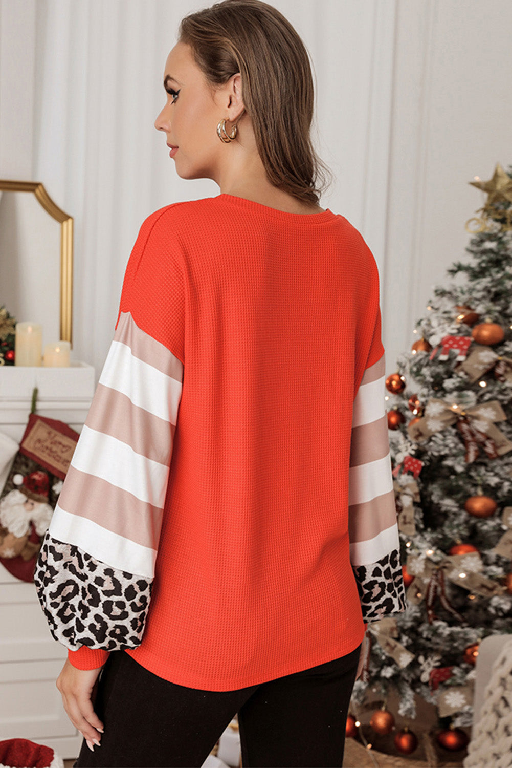 Women's Knit Top Featuring Christmas Waffle