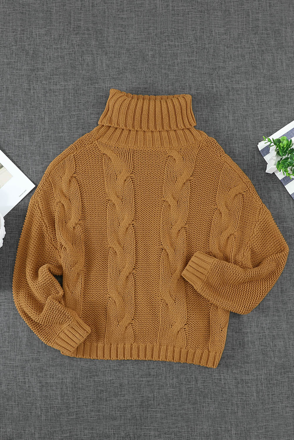 Turtleneck Sweater for Women Handmade New Orange Cuddle Weather Cable Knitted
