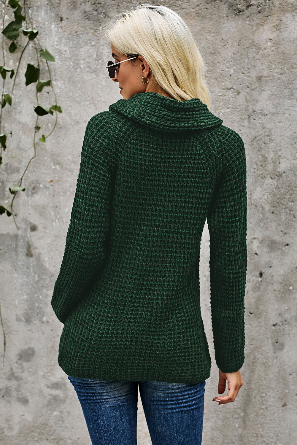 Turtleneck Sweater for Women Wrap Olive Green Button-Front