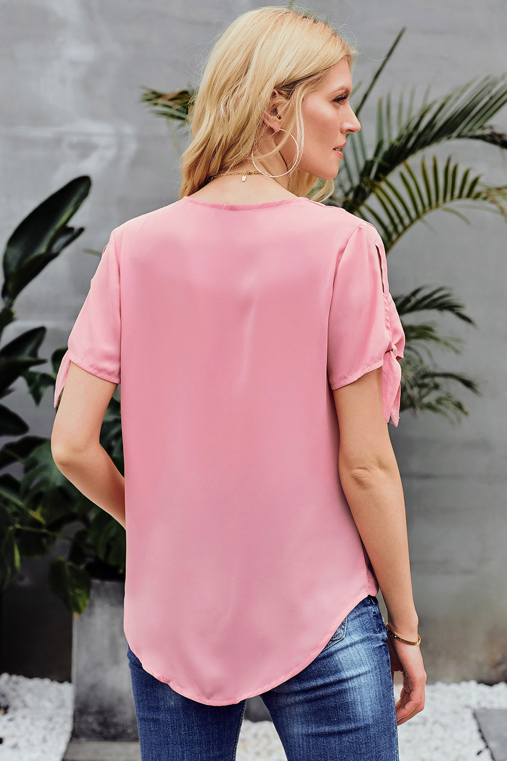 Women's Elegant Pink Charismatic Drape Short-Sleeve Blouse