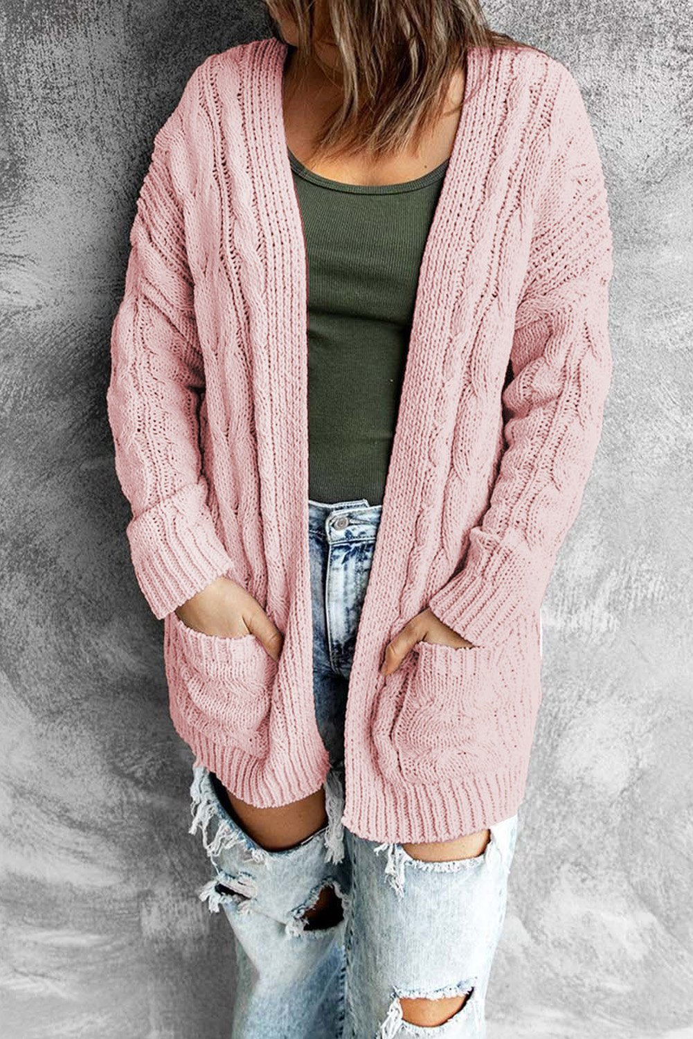 Women's Pink Open Front Cardigan