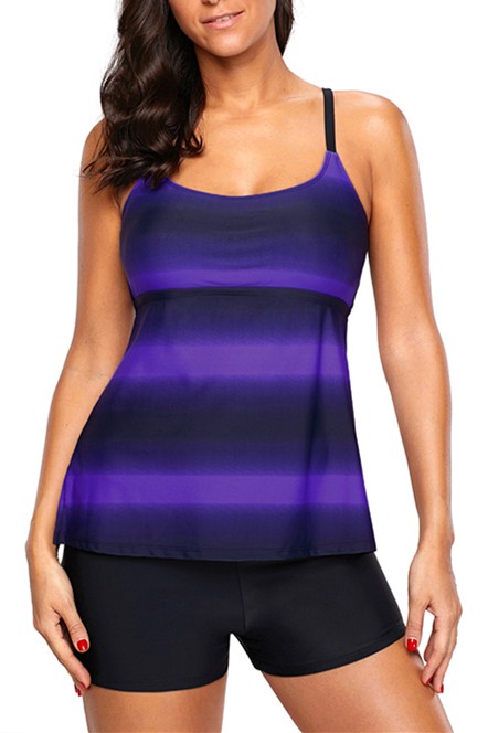 Tankini for Women Back Purple Black Strappy Hollow-out