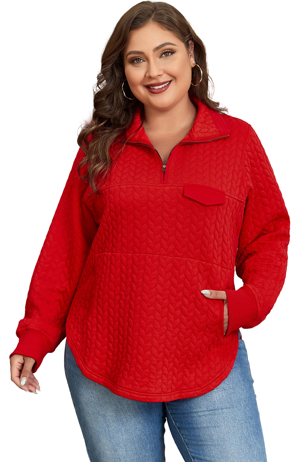 Women's Zip Pocket-Detail Plus Size Pullover