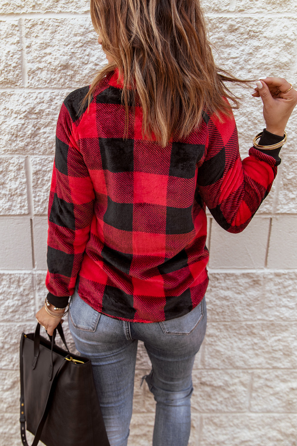 Sweatshirt for Women Paneled Red Plaid