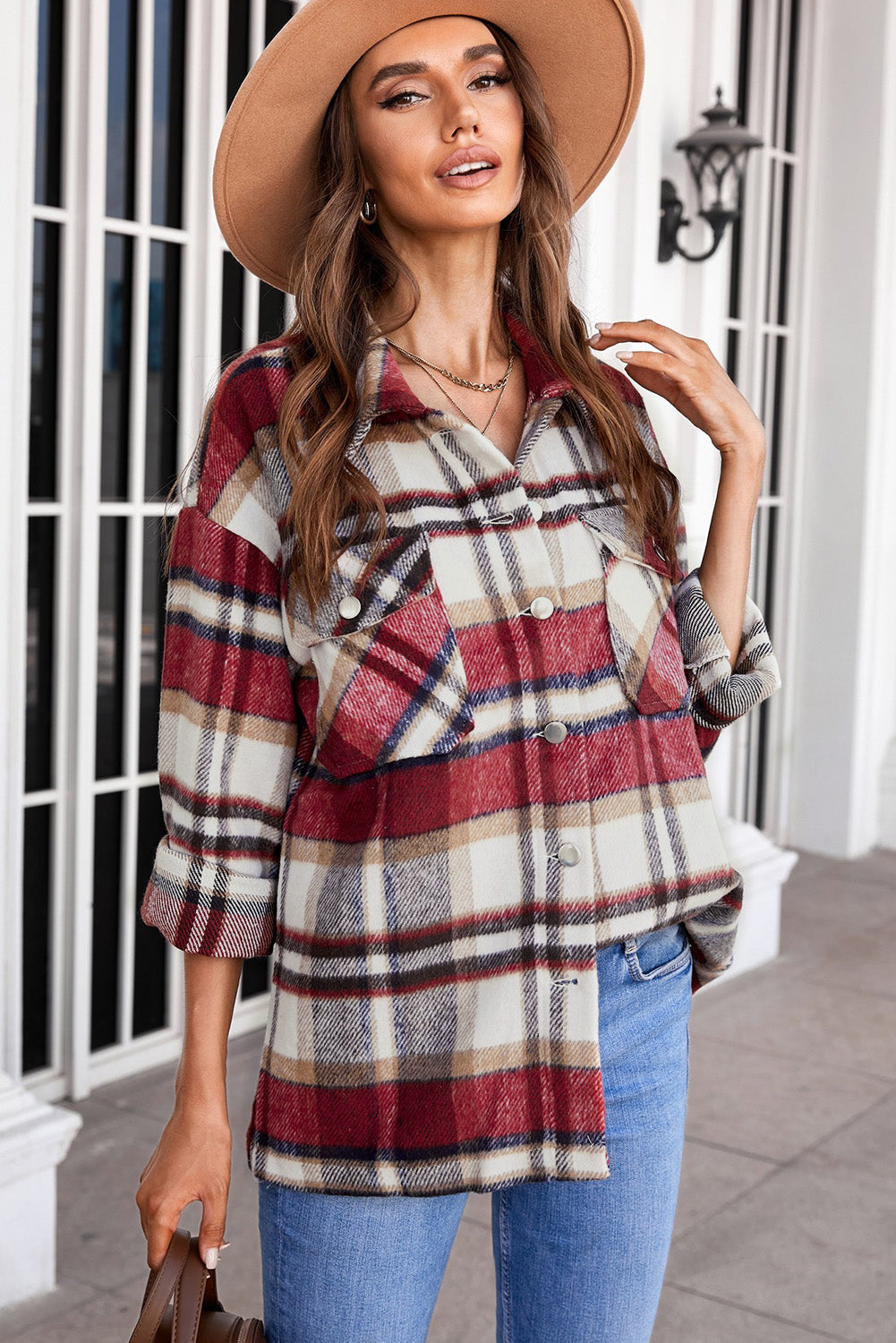 Shacket for Women Shirt Red Plaid