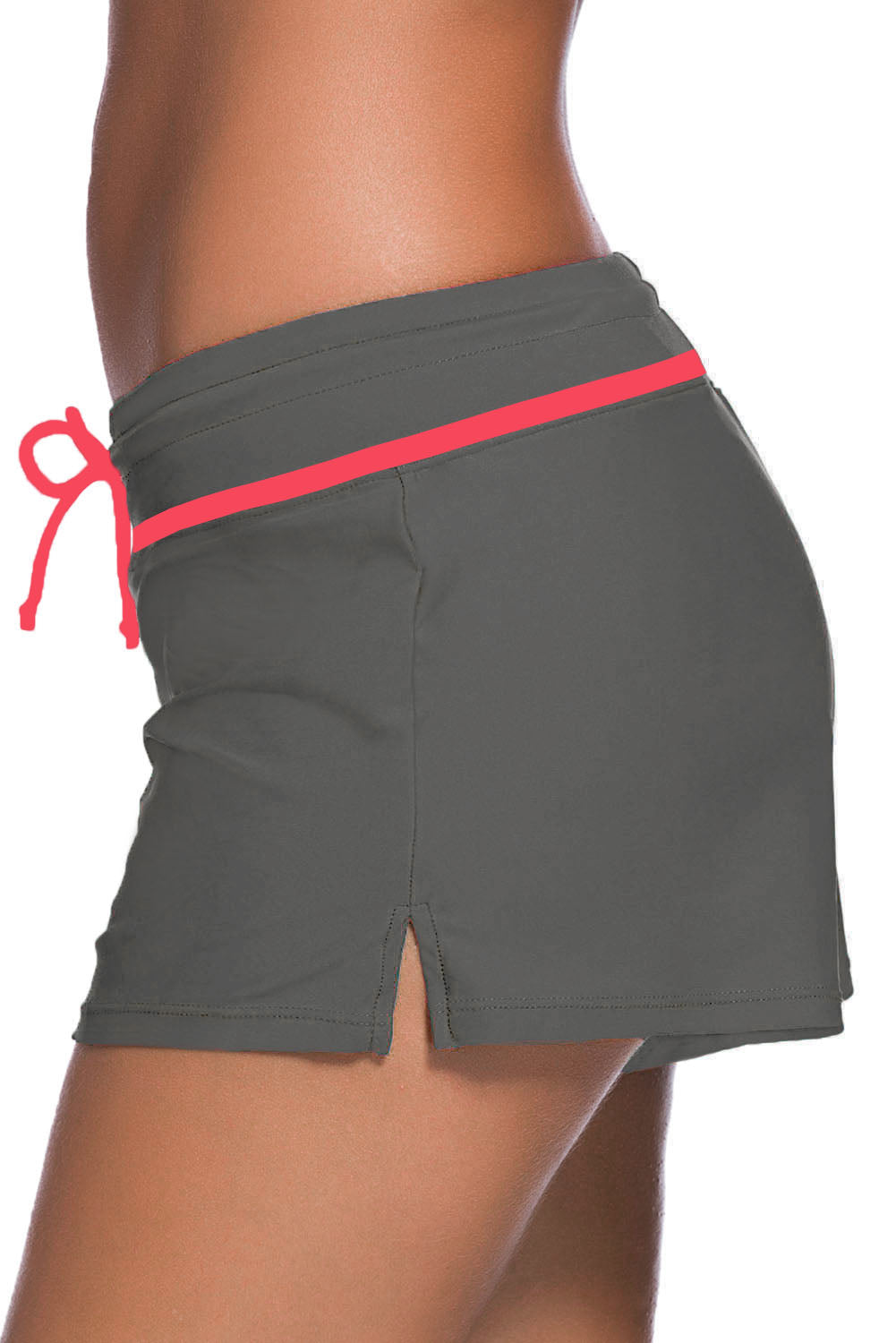 Women's Boardshort Featuring Red Trim Taupe Women Swim