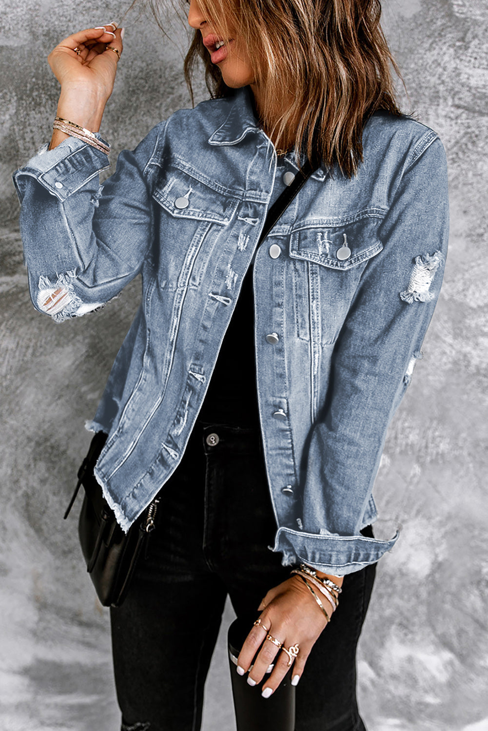 Women's Denim Jacket with Sky Blue