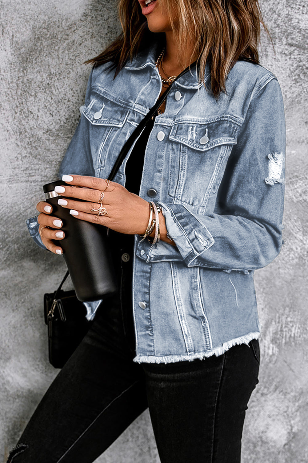 Women's Denim Jacket with Sky Blue