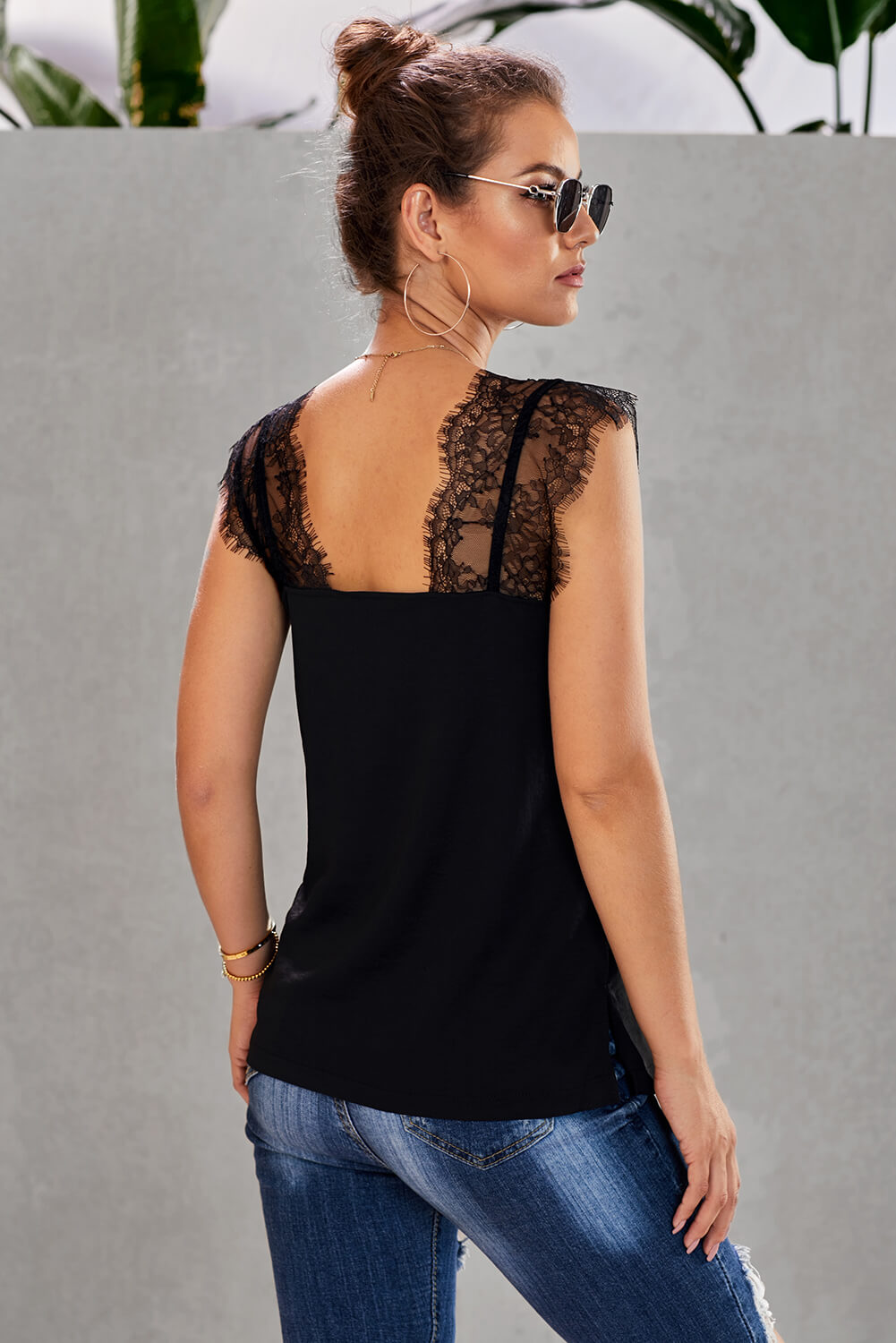 Women's Tank with More Night Lace-Trimmed Camisole Spaghetti Strap Black One