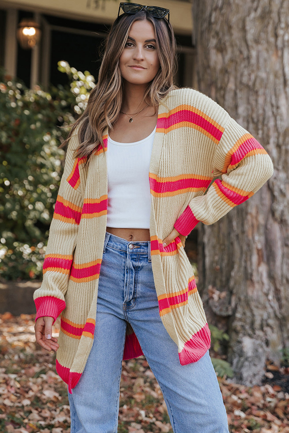 Women's Long Knitted Rib-Knitted Cardigan