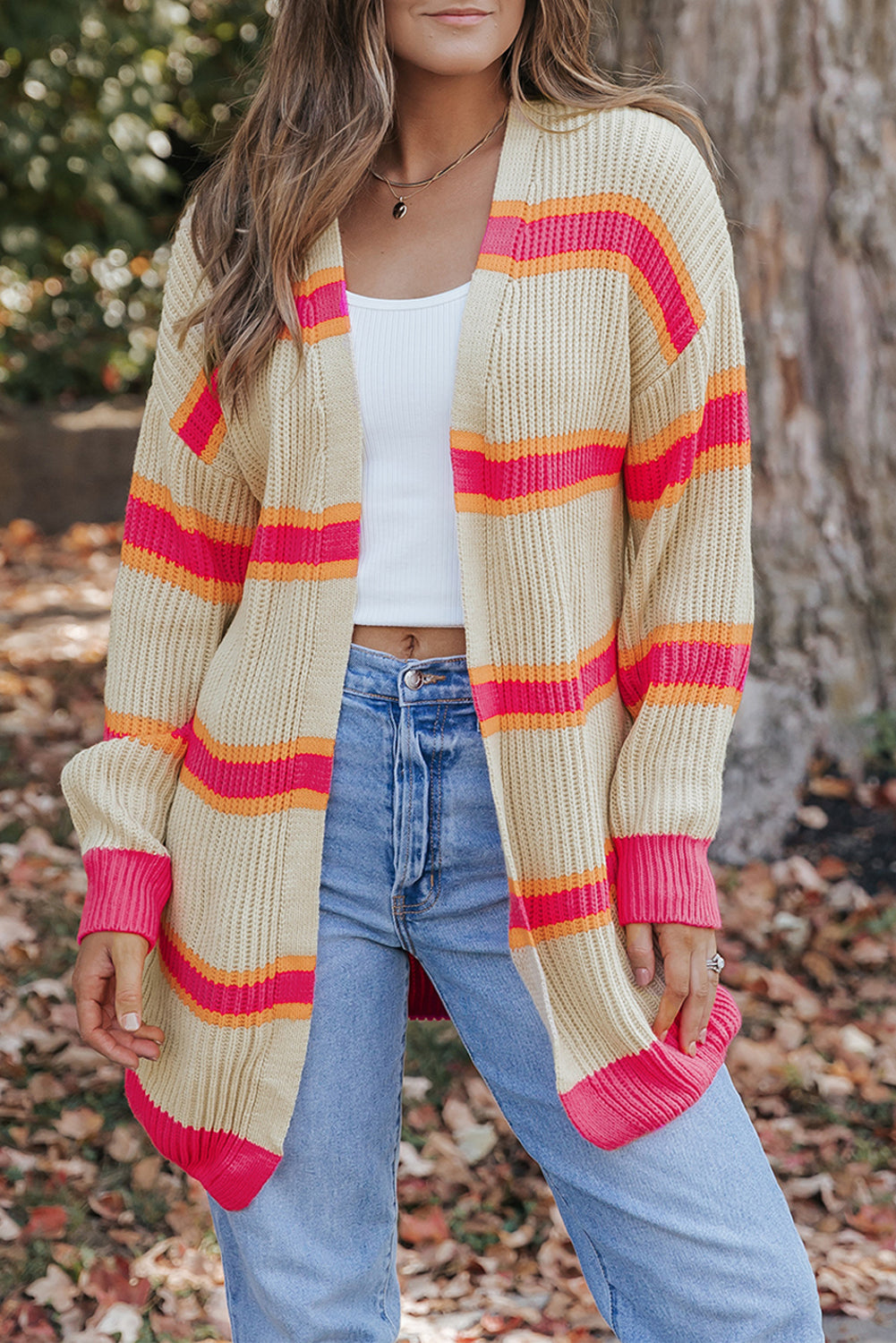 Women's Long Knitted Rib-Knitted Cardigan
